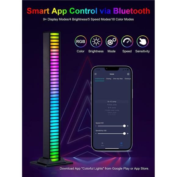 RGB Light Bar 2PCS, Mini Rechargeable Music Sync Sound Activated Colorful LED - Picture 2 of 6